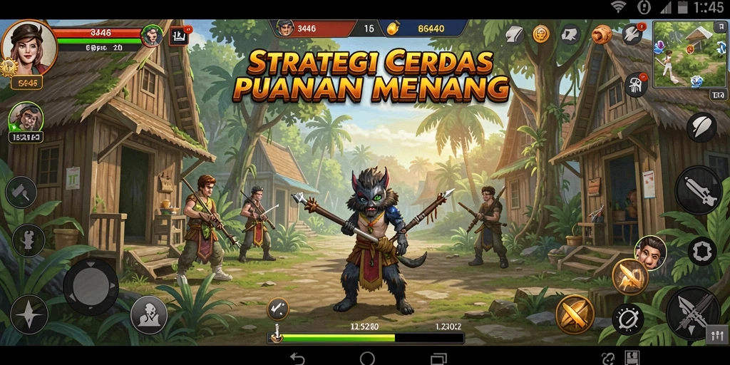 Screenshot gameplay menampilkan pertempuran epik dalam permainan strategi.