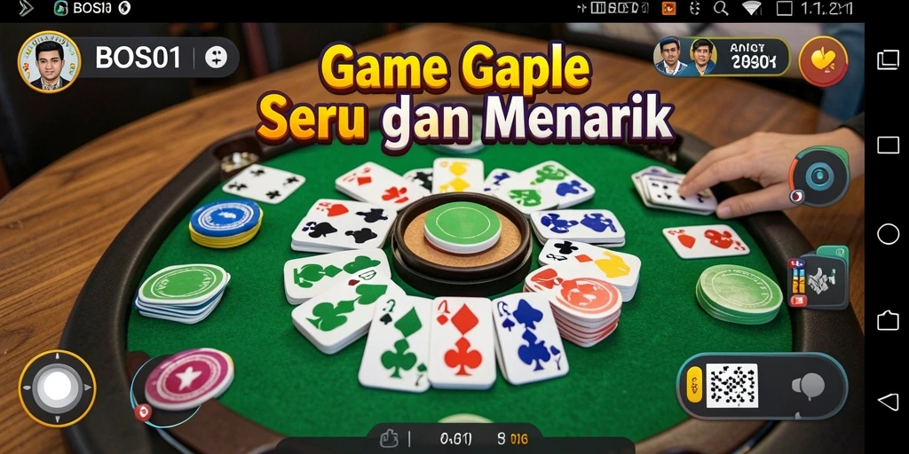Tampilan gameplay seru di BOS01, menampilkan kartu Gaple.