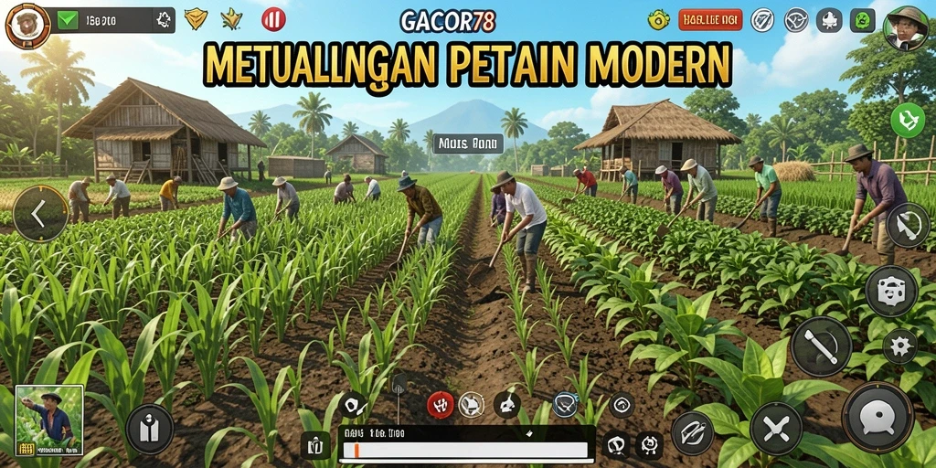 Tampilan gameplay GACOR78 dengan ladang yang subur dan beragam tanaman.