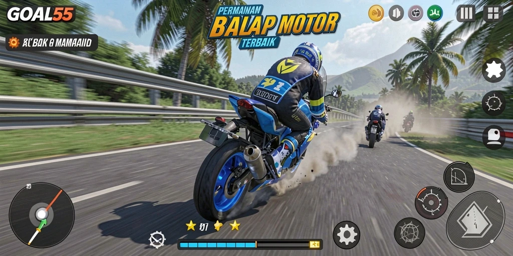 Tampilan gameplay menarik dari GOAL55 saat balapan motor.