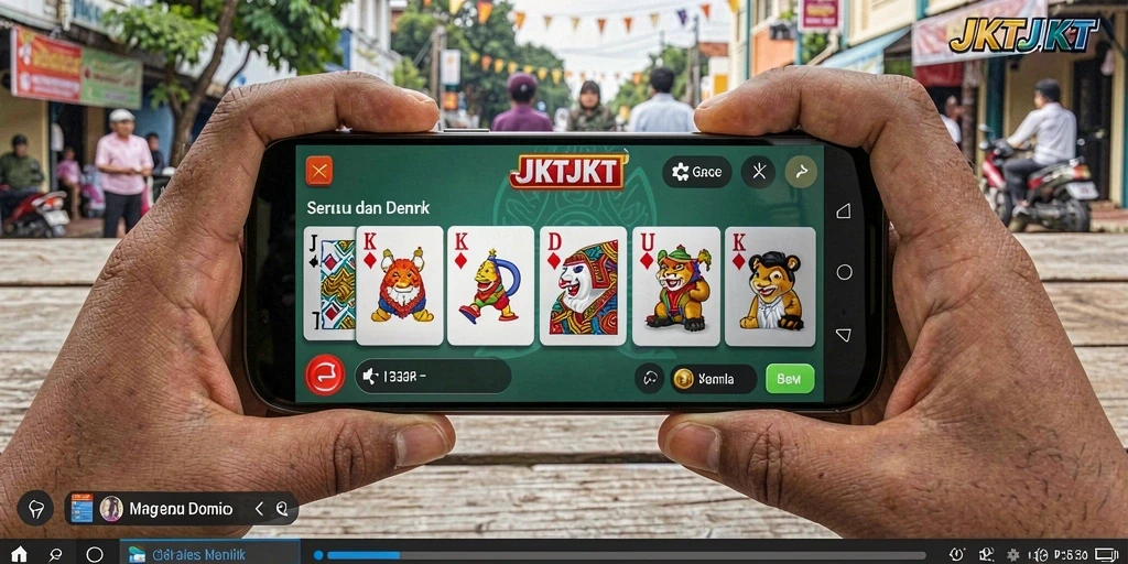 Tampilan gameplay seru JKTJKT saat bermain domino.