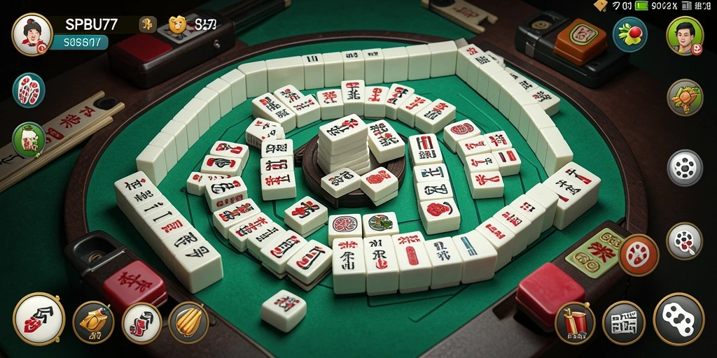 Tampilan menarik dari gameplay SPBU77 yang menampilkan ubin Mahjong.