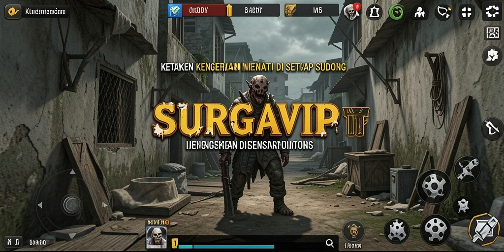Tampilan gameplay SURGAVIP dengan suasana horror yang mencekam.