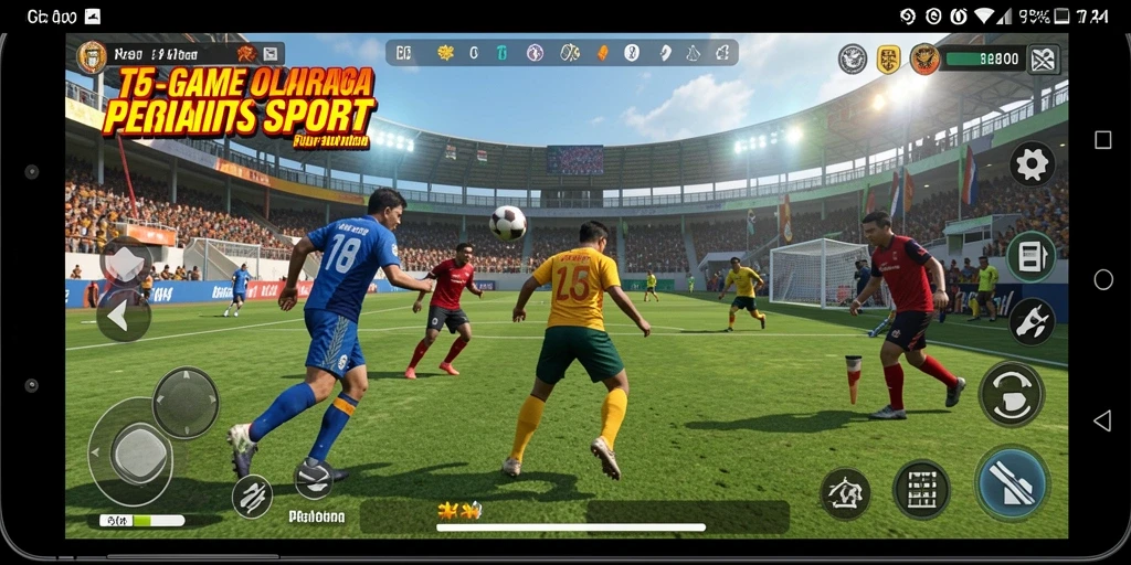 Screenshot utama T6 menampilkan aksi seru di lapangan olahraga.